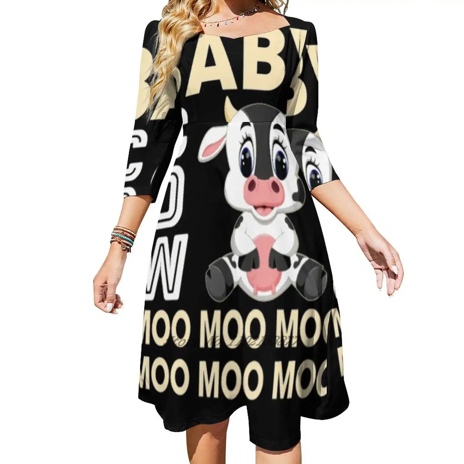 Baby Cow Moo Moo Moo Moo Funny Farm Kids Shirt Loose Pocket Dress Summer Sexy V Neck Dress Print Short Sleeve Dress Baby Cow