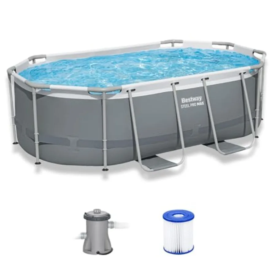 Above Ground Swimming Pool Set For Residential Use, Steel Frame With Tritech Liner, Gray, Puncture Resistant And Easy Assembly