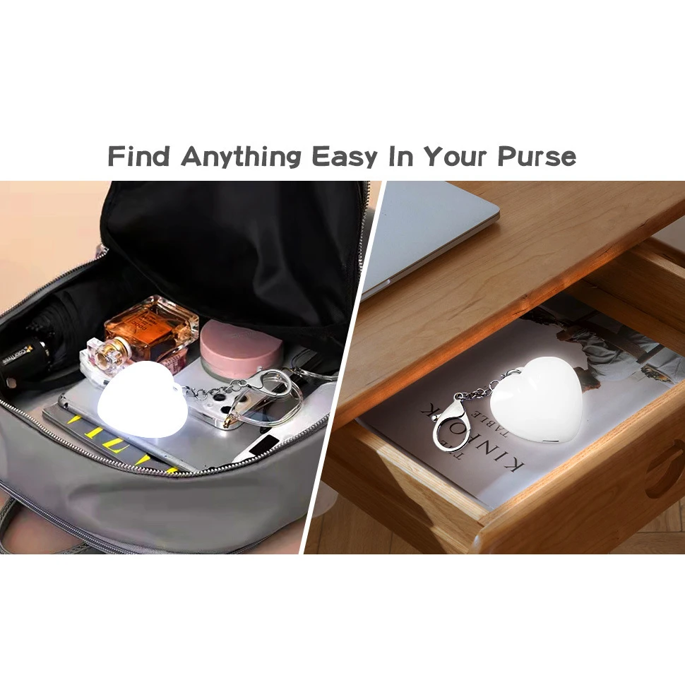 Heart Shaped Touch Sensing Light Keychain Portable Handbag USB Rechargeable Pendant Outdoor Nightlight Creative Gift Accessories