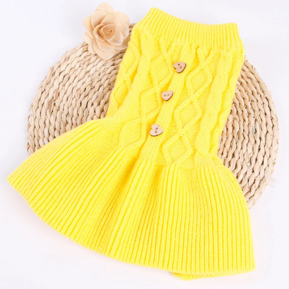 

1pc Pet Dog Sweater Puppy Wool Dress Checked Blazer Design Comfortable Puppy Clothing Small Breed Dog Wear Yellow Size S