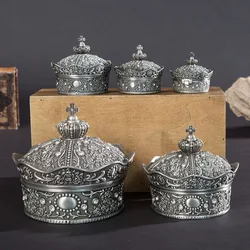 4 Sizes Metal Jewelry Box Crown Shape Vintage Home Decoration Art Rose Flower Carved Organizer Beads Gift Storage