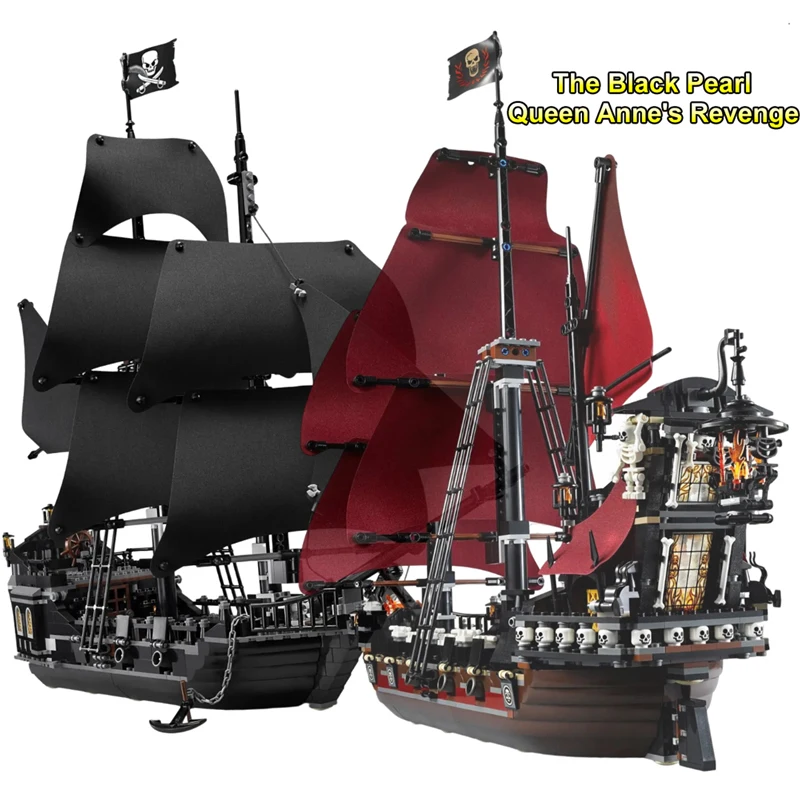 Pirates of the Caribbean Black Pearl Queen Anne's Revenge Spookschip Bouwsteenmodel 4184 4195 Set Bri - afbeelding 2