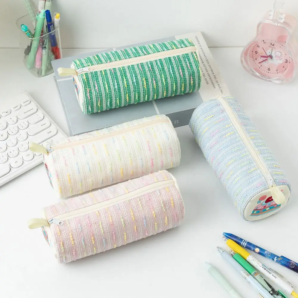 

Large Capacity Pencil Bag Soft Material Bow Design Pen Pouch Cream Color Floral Pattern Storage Organizer Back to School