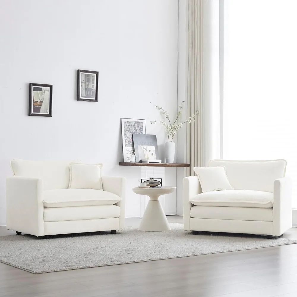 Tief sitzendes Einzelsofa aus Chenille-Stoff mit Kissen für den bequemen Einsatz im Wohn- und Schlafzimmer