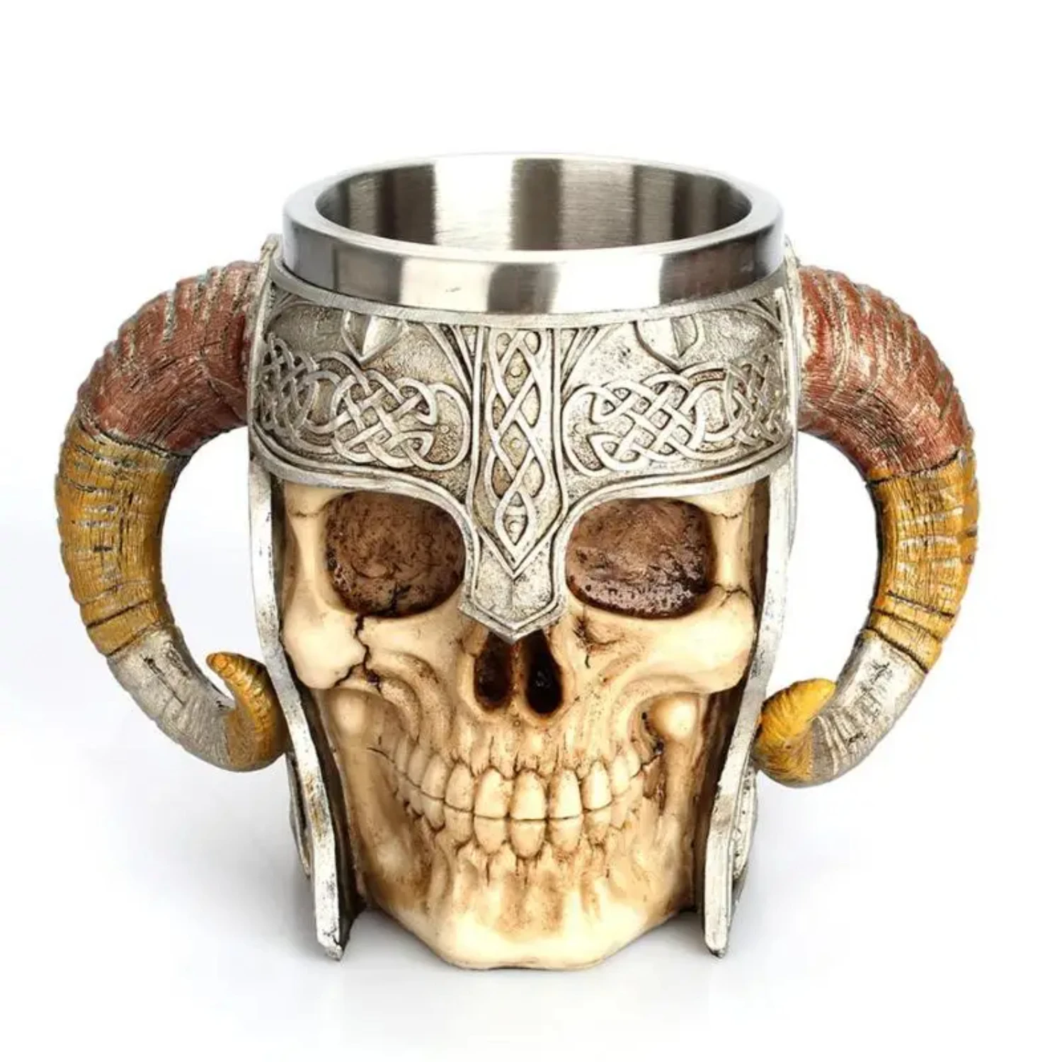 Spooky Stainless Steel Skeleton Resin Skull Mug Beer Stein Tankard: Halloween Gift Drinkware Drinking Cup Coffee Tea Cup