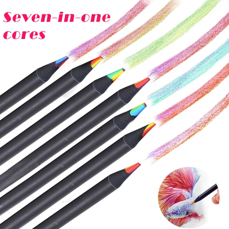 10Pcs/set Colored Pencil 7 Colors Concentric Gradient Colorful Pencil Kawaii Painting Rainbow Pencil With Pencil Sharpener