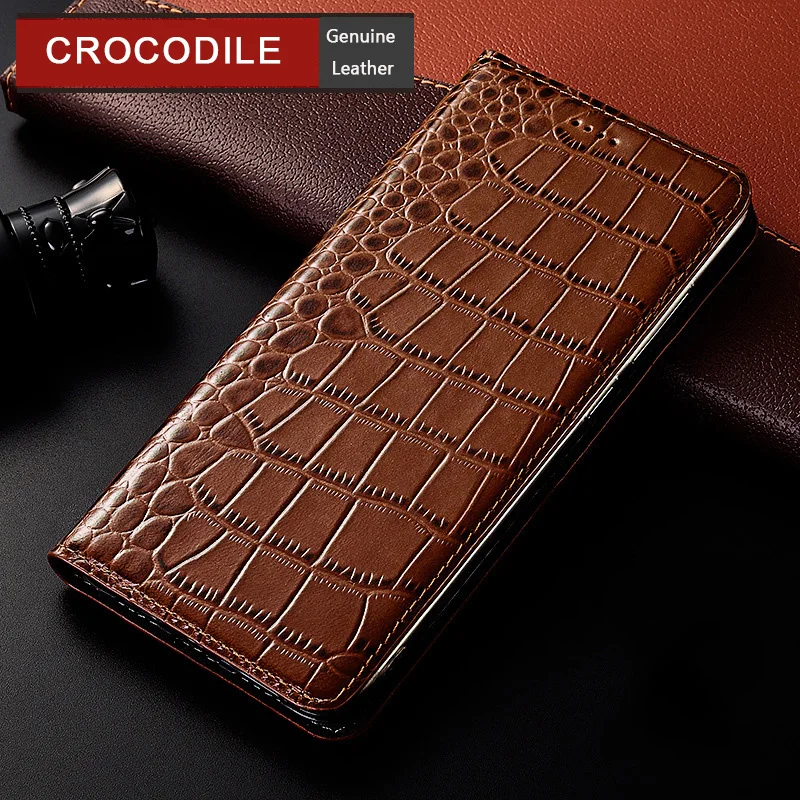 

Crocodile Genuine Leather Case For XiaoMi Redmi Note 10S 11R 11E 11S 11T Pro Plus SE 5G Magnetic Flip Leather Cover