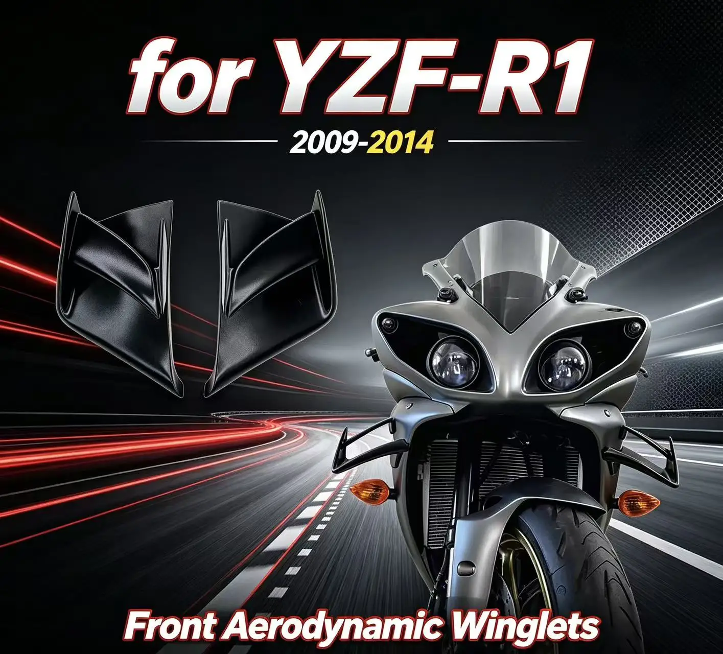Für Yamaha YZF-R1 2009 2010 2011 2012 2013 2014 NEUES Motorradzubehör Frontflügel Aerodynamischer Winglet-Verkleidungsflügel Fester Flügel