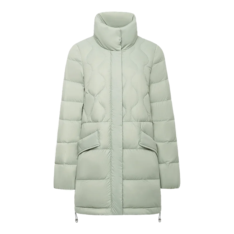 Chericom Leichte Daunenjacke für Damen, Stehkragen, Kordelzug an der Taille, gerader Schnitt, Reißverschluss vorne, mit schrägen Taschen, Y279066Y-1