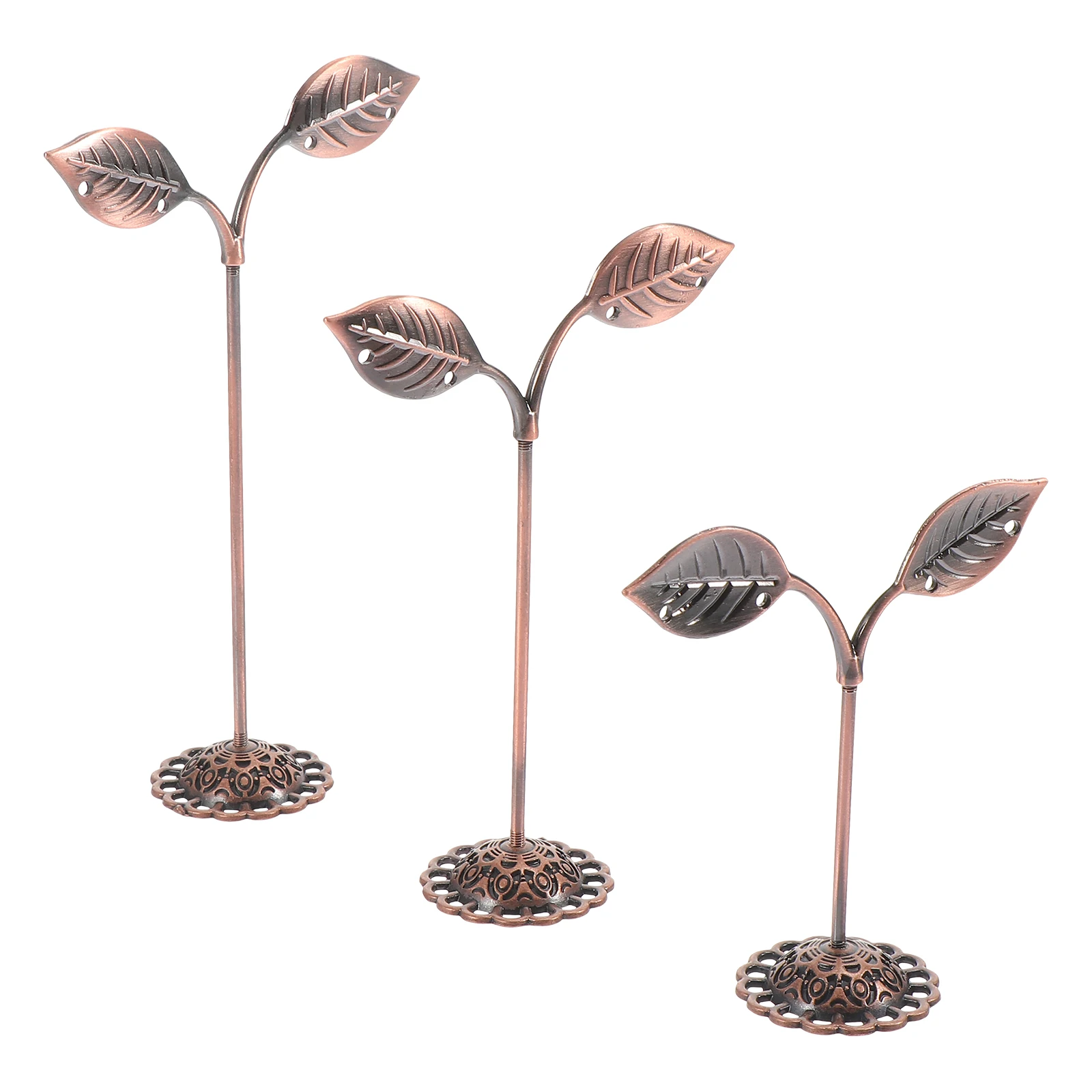 

3 Pcs Earring Display Rack Jewelry Stand Holder Iron Wrought Shelf Organizer Desk Adornment Red Bronze Stable Base
