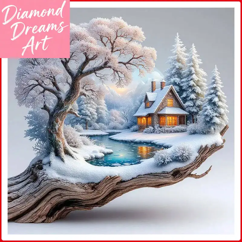 

Frameless, Diamond Painting House Winter Landscape Handicrafts Home Decor 5D Rhinestoines Diy Embroidery Sale Craft Kit