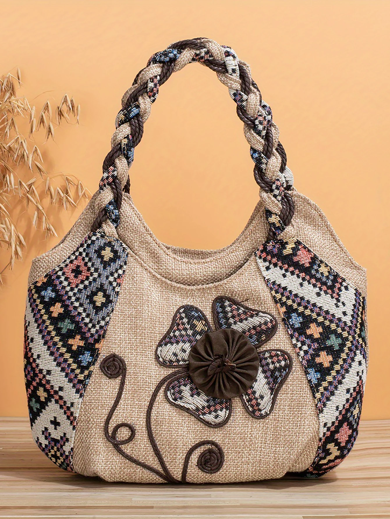 Floral embroidered handbags, woven bags, retro ethnic hobo bags, bohemian handbags, lightweight shoulder bags, armpit bags