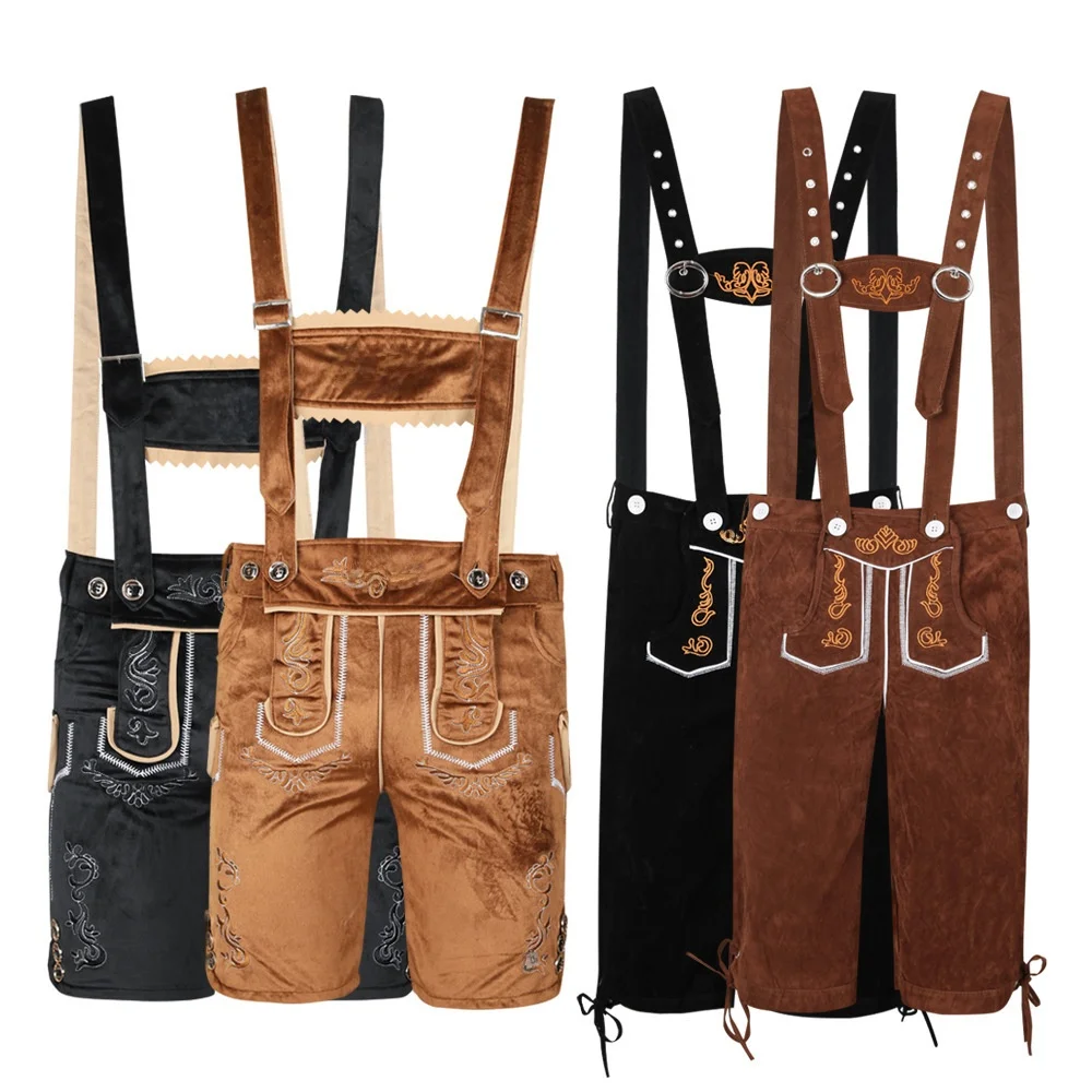 

Adult Men Women Brown Bla Beer Festival Mid-Calf Pants 7 Points Cuff Overalls Work orms Faionable Par Wear
