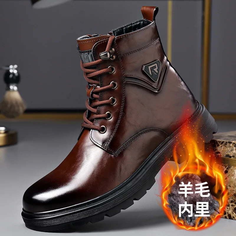 Shoes for Men Autumn Winter Genuine Leather Boots Fashion Casual Warm Cotton Work Shoes Man Designer Ankle Boots Zapatos Hombre
