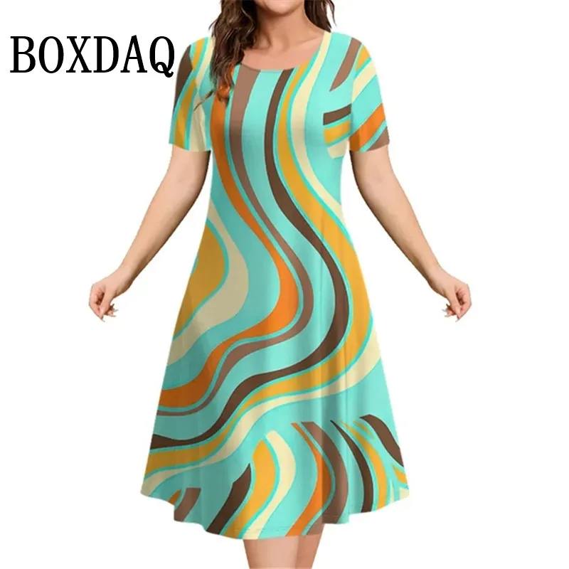 

Women's Dresses Summer 3D Abstract Print Short Sleeve Dress Fashion Plus Size Loose A-Line Dress Elegant Casual Lady Dress 2024