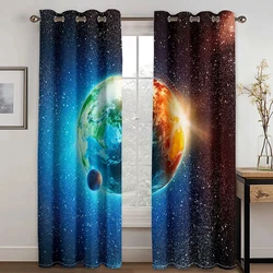 3D Print Cartoon Space Galaxy Star Pattern Thin Semi-Shading Window Curtain for Kid Childern Boy Bedroom Living Room Home Hook