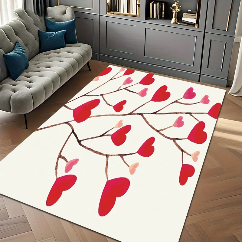 

Ковер для гостиной ко Дню святого Валентина с дизайном «Красное сердце» и «Дерево любви», нескользящий, машинная стирка, простой и изысканный