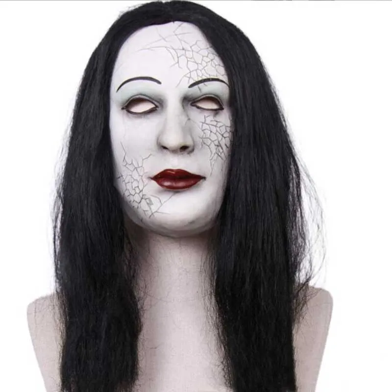 Halloween Terror Mask Long Hair Female Ghost Headgear for Ghost House Secret Room Makeup Ball Party Dressing Props