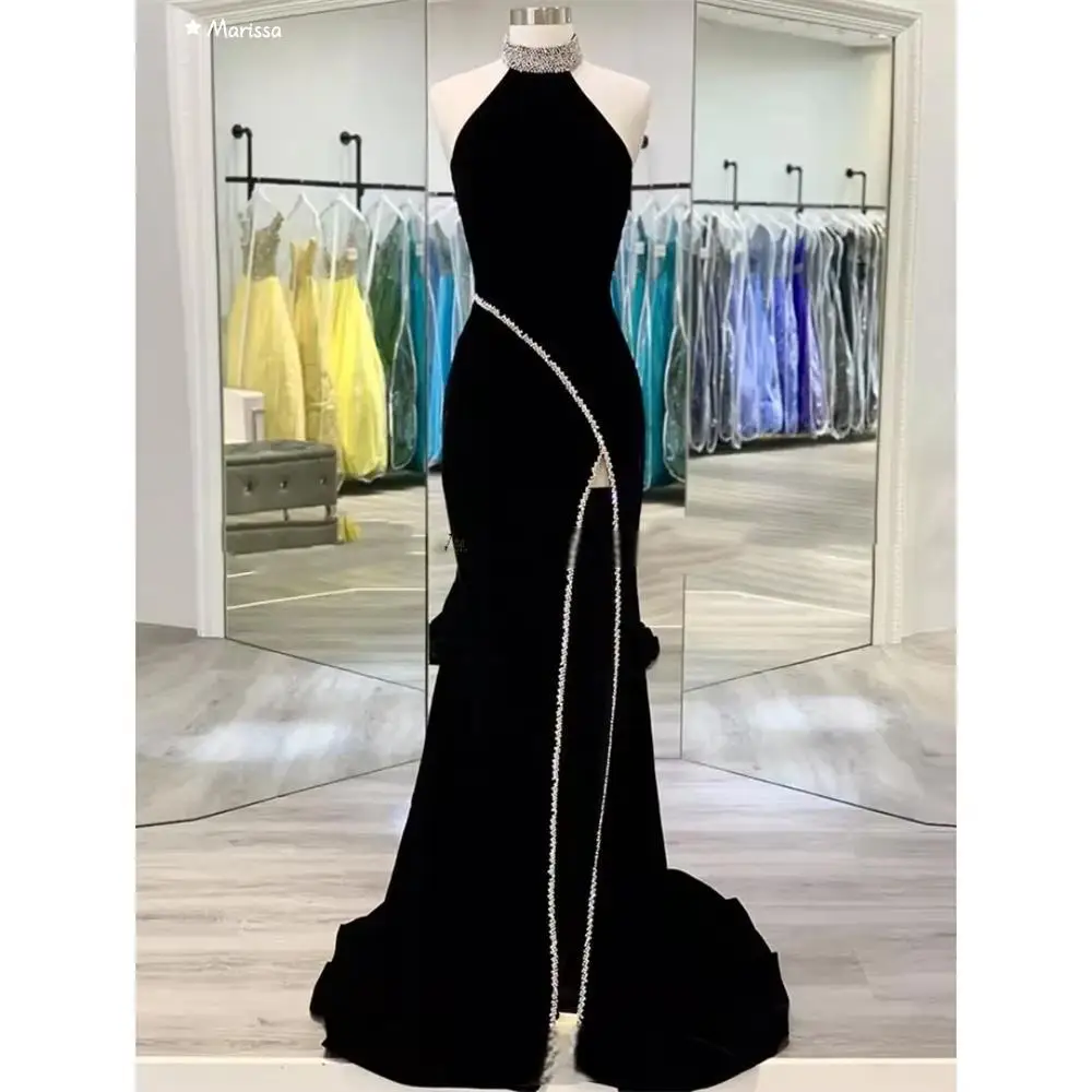 

Marissa Fish Tail Slit Elegant Party Dresses for Wedding Woman Custom Made Velvet Luxurious Evening Dresses 2025 Ball Gowns Prom