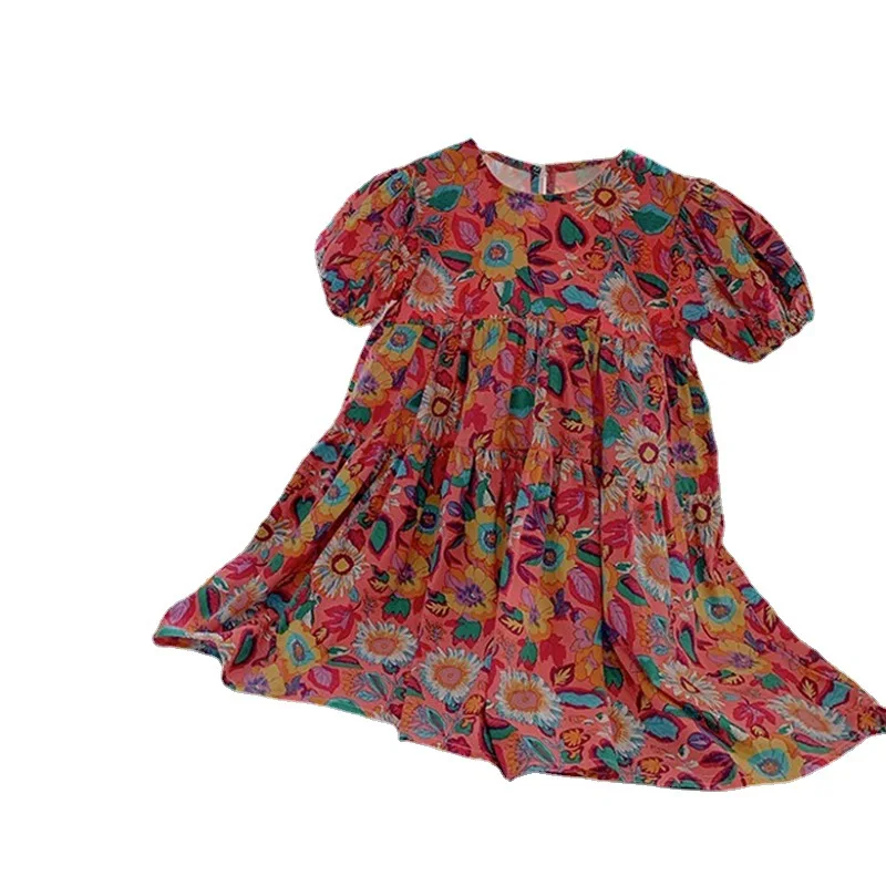 Girls' Dress Puff Sleeve Floral Dress Princess Dress25Summer New Foreign Trade Children's Wear Delivery3-8Years Old 5