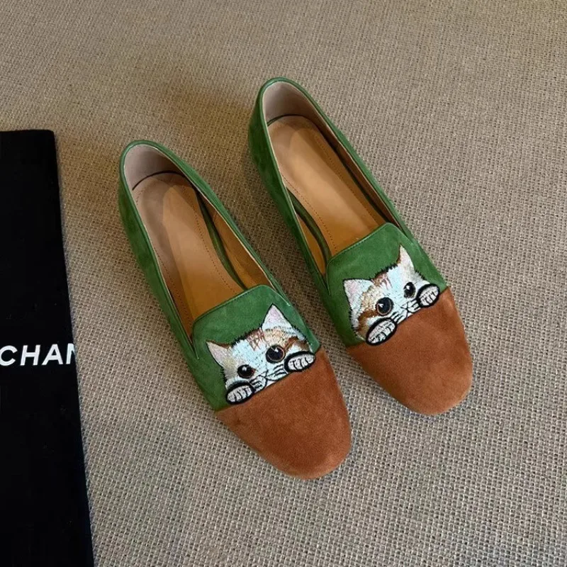 نساء موضة حذاء مسطح 35-40 مربع رئيس اليوسفي بطة اللون قدم واحدة الركاب Lefou أحذية تنفس مريحة حذا فردي للسيدات #4