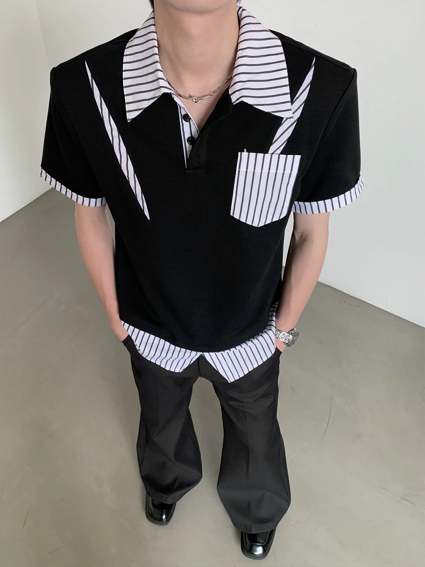 MARTHENAUT Plaid Patchwork Men's Shirt Summer Fashion Short Sleeve Casual Loose Fit Cotton Polyester Blend Youth Trend