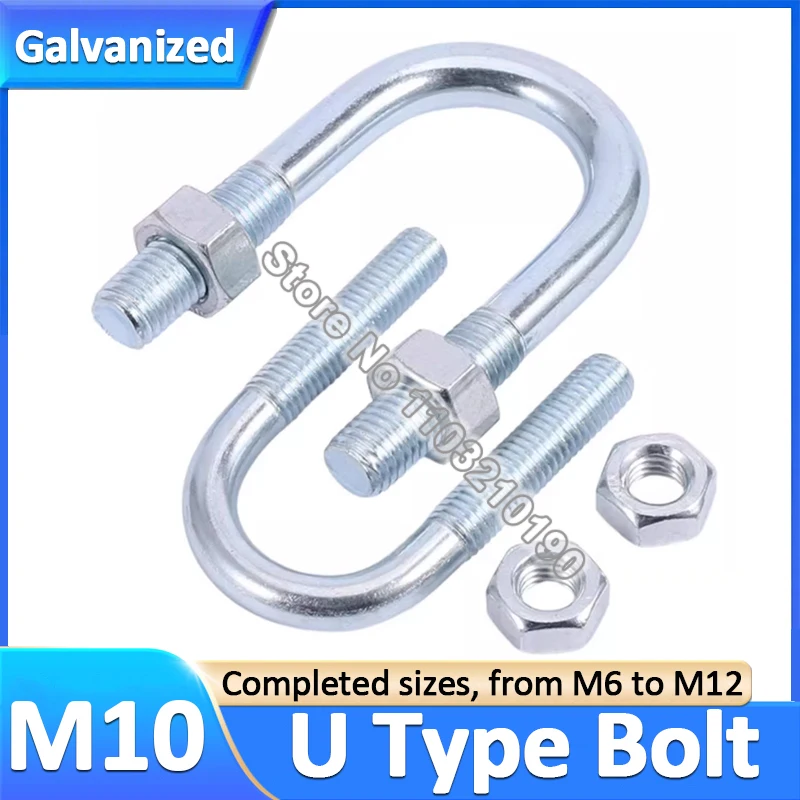 

M10 Galvanized U-Type Bolts with Nuts Hoop Horse U-Shaped Screws Fillet U-clip Pipe Clamp for Construction Installation Fastener