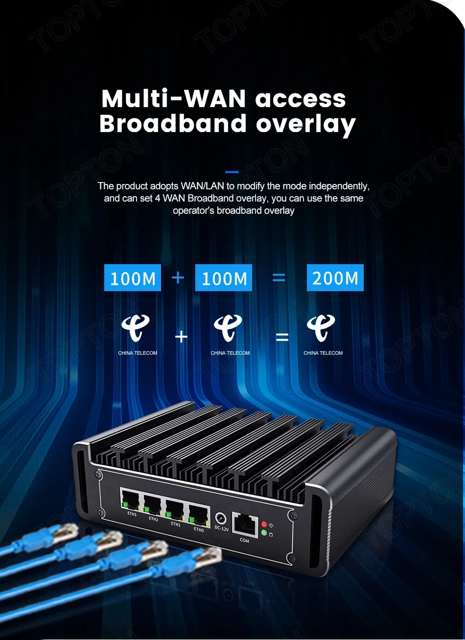 Lüfterloses N100 Mini-PC-Micro-Firewall-Gerät, 4 * i226 LAN-Anschlüsse Power Over Ethernet Mini-Computer 4 * USB/SIM-Steckplatz Home Server