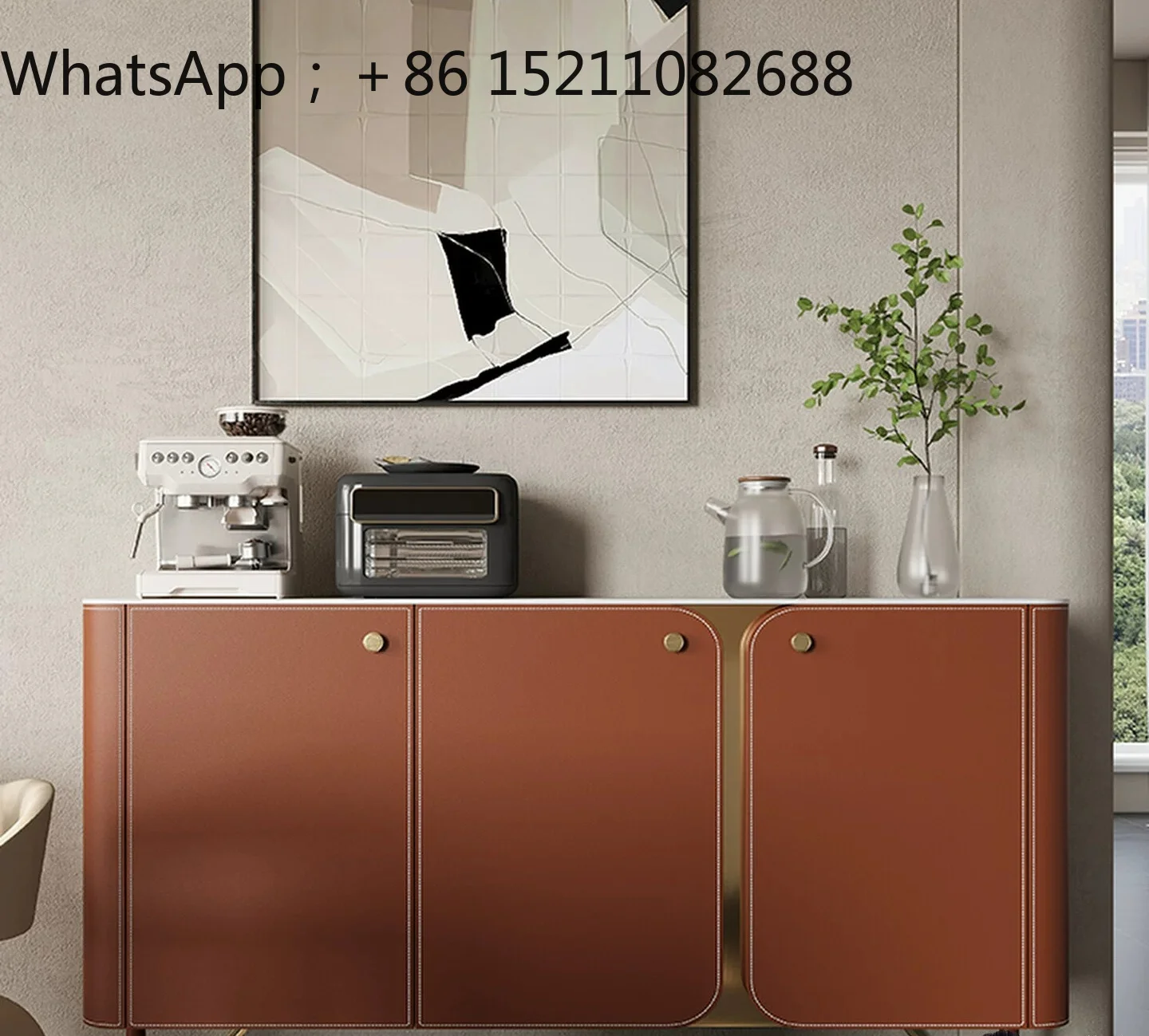 SCY light luxury dining side cabinet saddle leather against the wall integrated storage cabinet rock slab mystery cabinet
