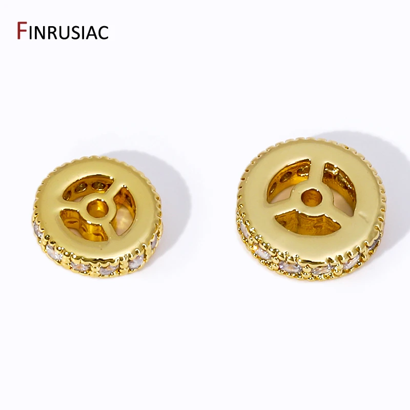 Moda 18k banhado a ouro contas espaçadoras planas incrustadas zircão separador contas soltas para diy jóias fazendo descobertas