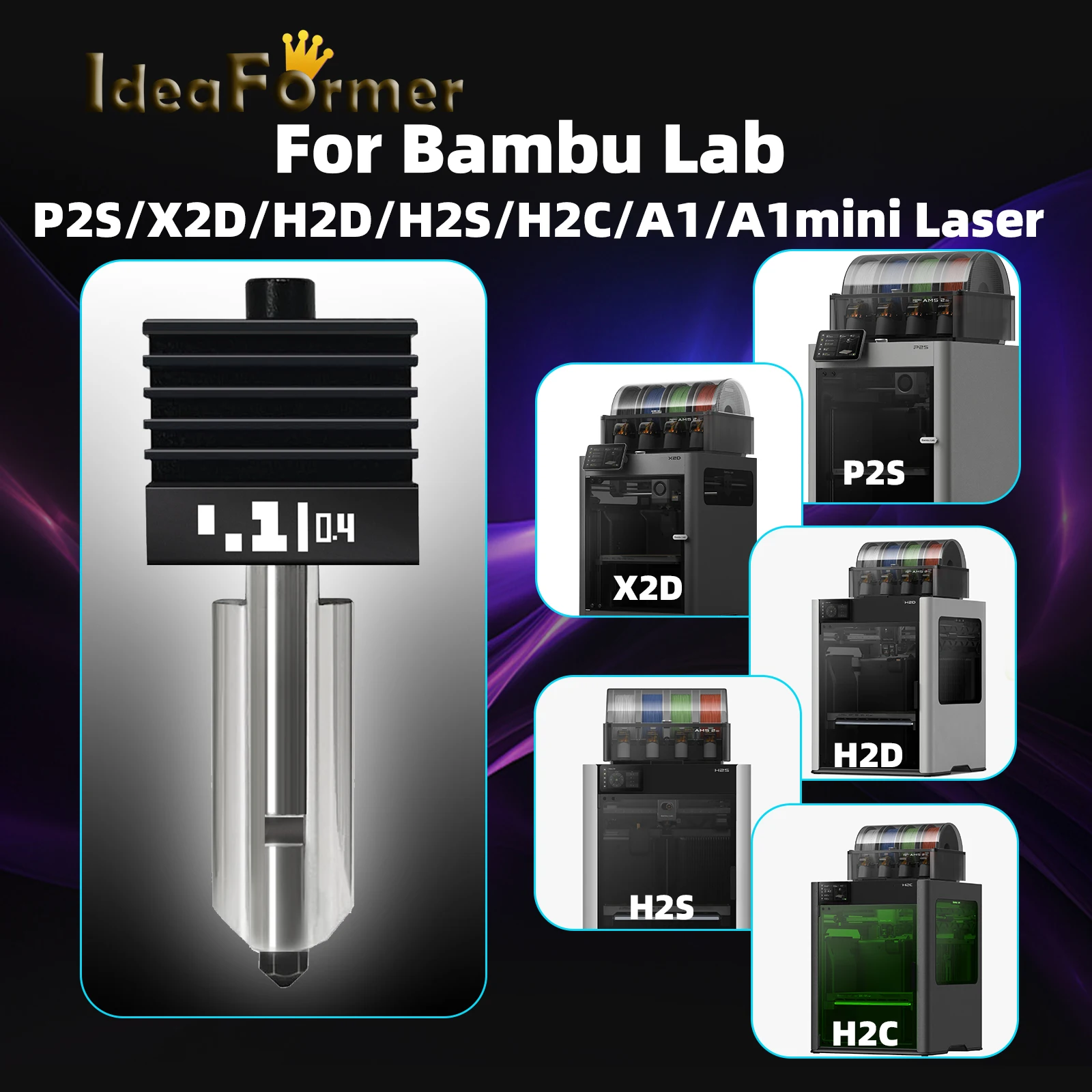

0.4/0.6mm Hotend for Bambu Lab X2D/P2S/H2S/H2D/H2C/A1/A1 Mini Quick Swap Extruder Print Head with Silicone Cover Sock