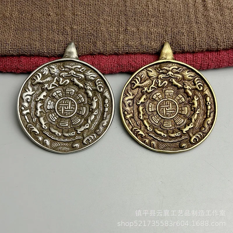 Tibetan vintage brass Dharma horn nine palace eight trigrams pendant ethnic style bracelet necklace charm waist tag side hanging