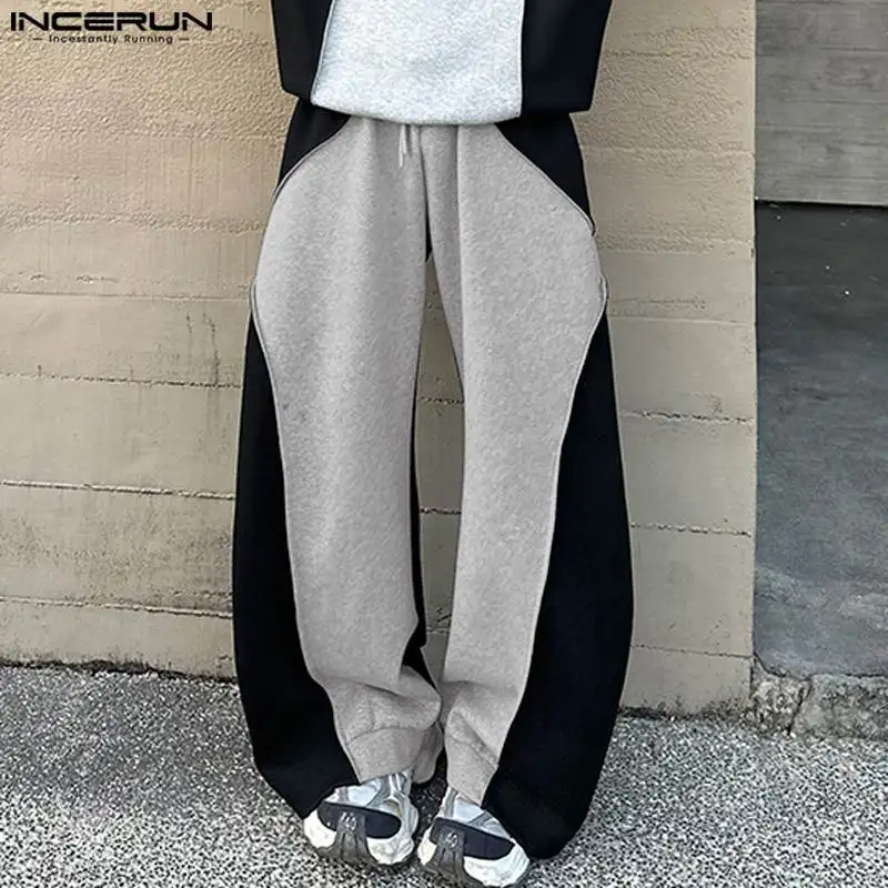 INCERUN 2024 Korean Style Trousers Fashion Men's Contrast Deconstruction Design Pantalons Casual Street Splicing Long Pant S-5XL