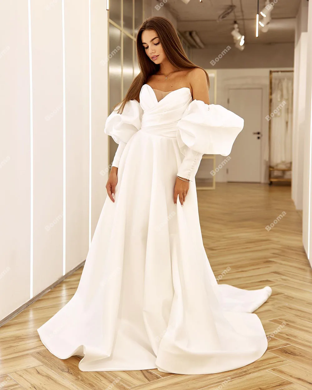 Booma-vestidos de novia con manchas simples para mujer, vestidos de novia de línea A con mangas abullonadas, vestidos de novia de fiesta de noche, 2023