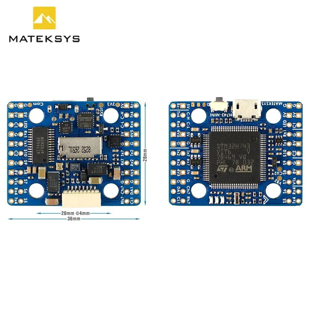 Matek H743-MINI V3 FC H743 controlador de vuelo 20x20mm ICM42688P ICM42605 OSD integrado 11 PWM 2-8S Lipo para Dron de carreras con visión en primera persona