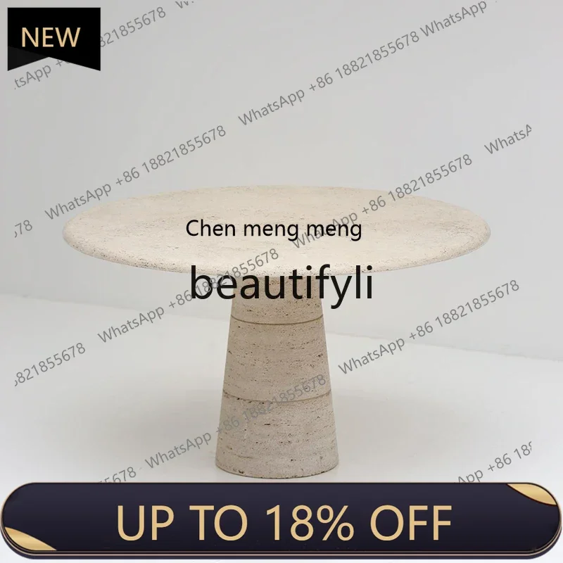 

P178 Nordic natural travertine dining table round light luxury modern wabi style designer marble living room home round table