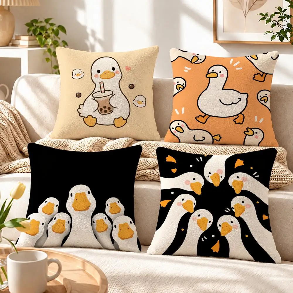 Character Funny Duck Cartoon Cushion Cover Soft Short‑Plush Pillowcase, Decor for Sofa & Bedroom, Perfect Holiday Gif