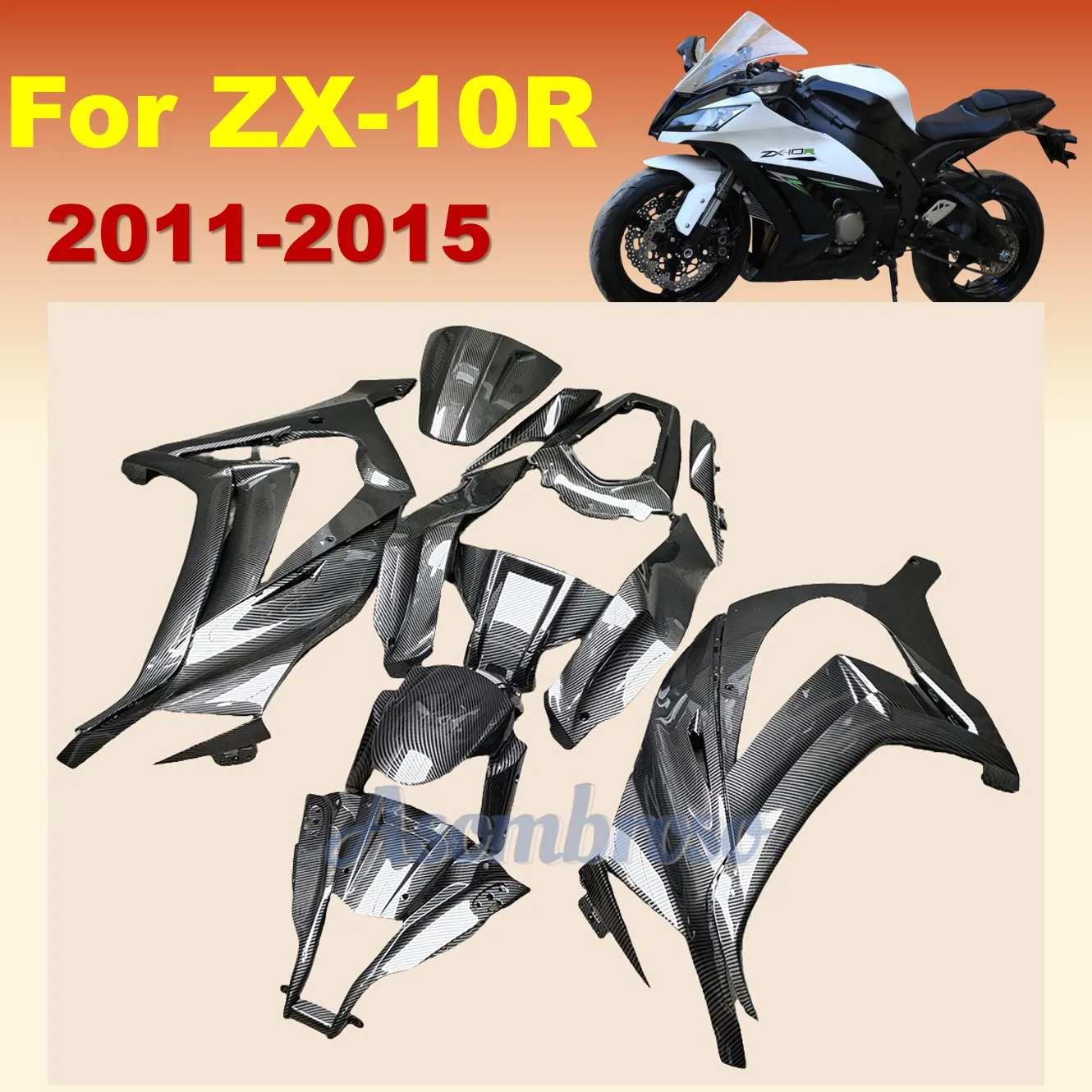 Roadbike Fairing Kit fit for Ninja ZX10R 2011 2012 2013 2014 2015 ZX-10R 11-15 zx 10r grey carbon fibre bodywork full fairing