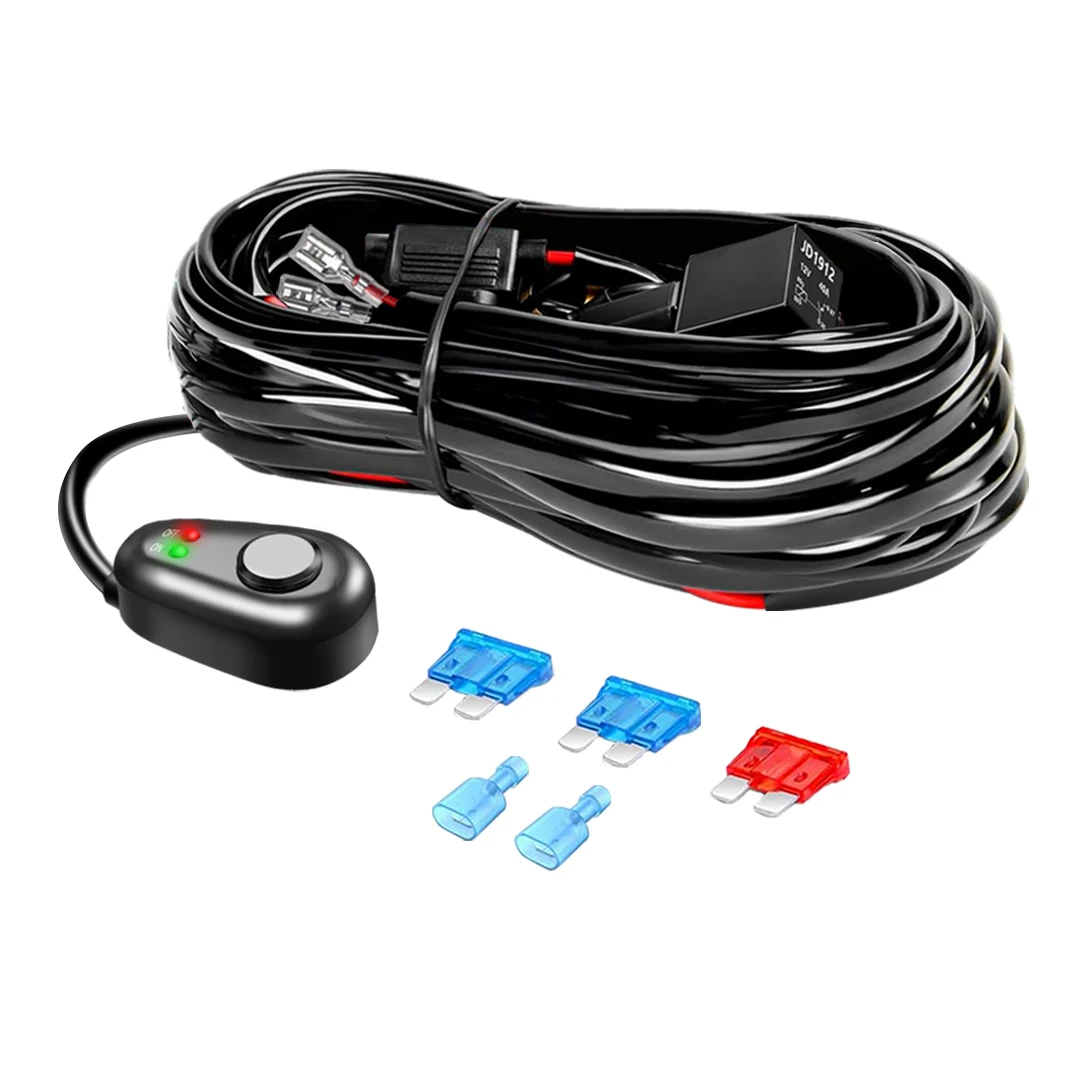 14W LED Light Bar Wiring Harness Kit  Heavy Duty 12V 5Pin Rocker Laser On Off Waterproof Switch Power Relay Blade Fuse-1 Lead