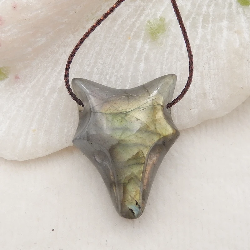 

Design Carved Fox Labradorite Flower Pendant Bead,Semiprecious stone jewelry 30x24x10mm9.5g