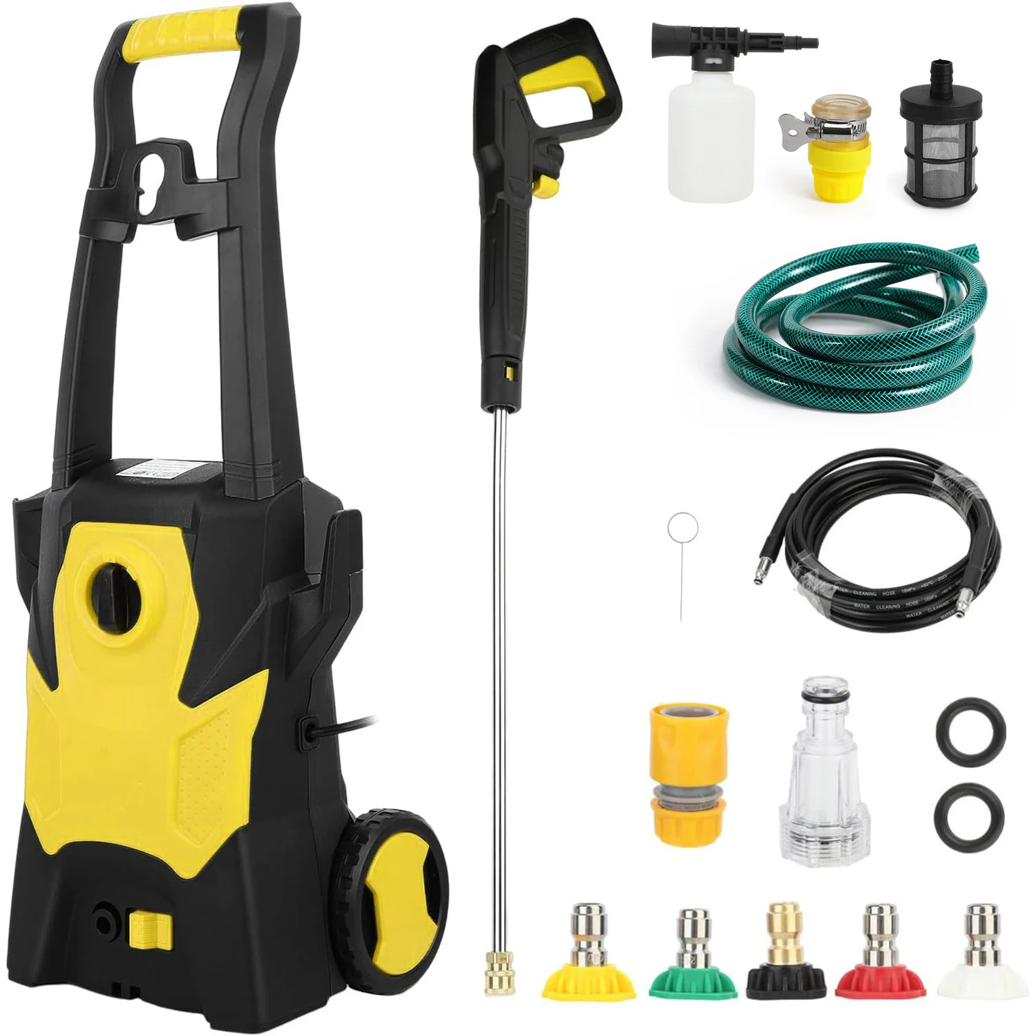 Idropulitrice elettrica ad alta pressione 1600W 110bar 6L/min Idropulitrice a getto Cappello flessibile da 3 m, per terreni, giardini, automobili