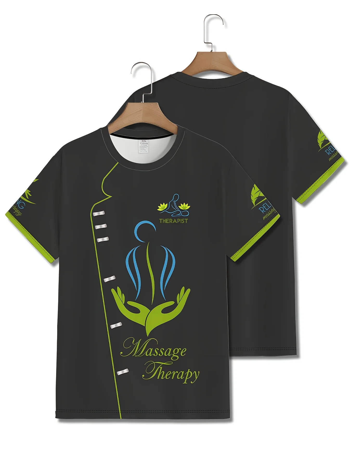 2026 3D Round-neck Dark-colored Aromatherapy Massage Yoga Meditation T-shirt Short-sleeve Pocketed Work Shirt (without Buttons)