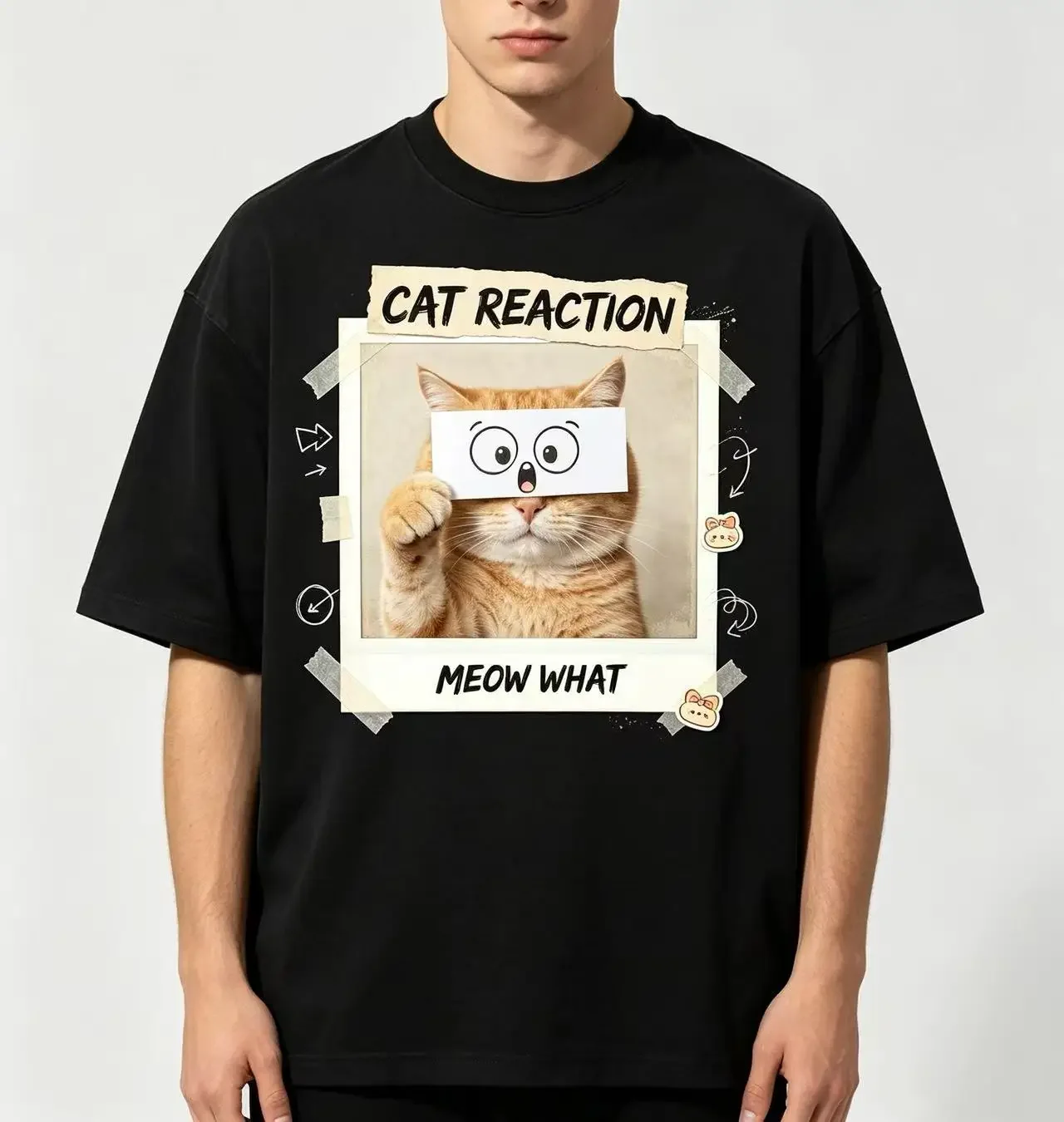 Unisex Funny Orange Cat Reaction Graphic T‑Shirt Men Women Cute Meme Cat Photo Print Casual Short Sleeve Streetwear Tee