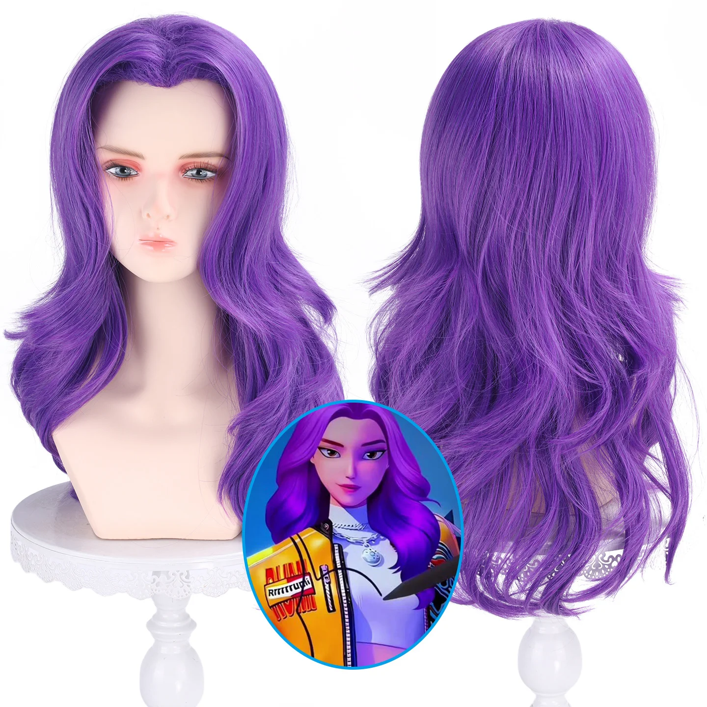 فيلم Kpop شعر مستعار تأثيري رومي شيطان الصيادين الأرجواني مختلط 60 سنتيمتر الشعر الطويل مقاومة للحرارة الاصطناعية خصلات الشعر المستعار كرنفال الدعائم #1