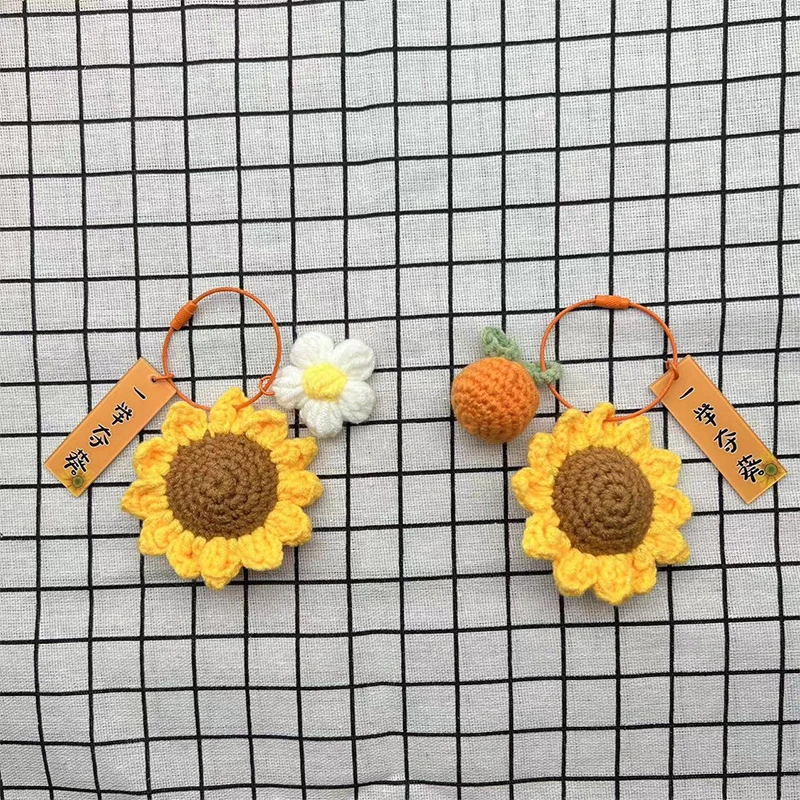 Crochet Sunflower Keychain Key Accessories Sunflower Bag Charms Knitted Key Chain Yellow Flower Keyring Anniversary