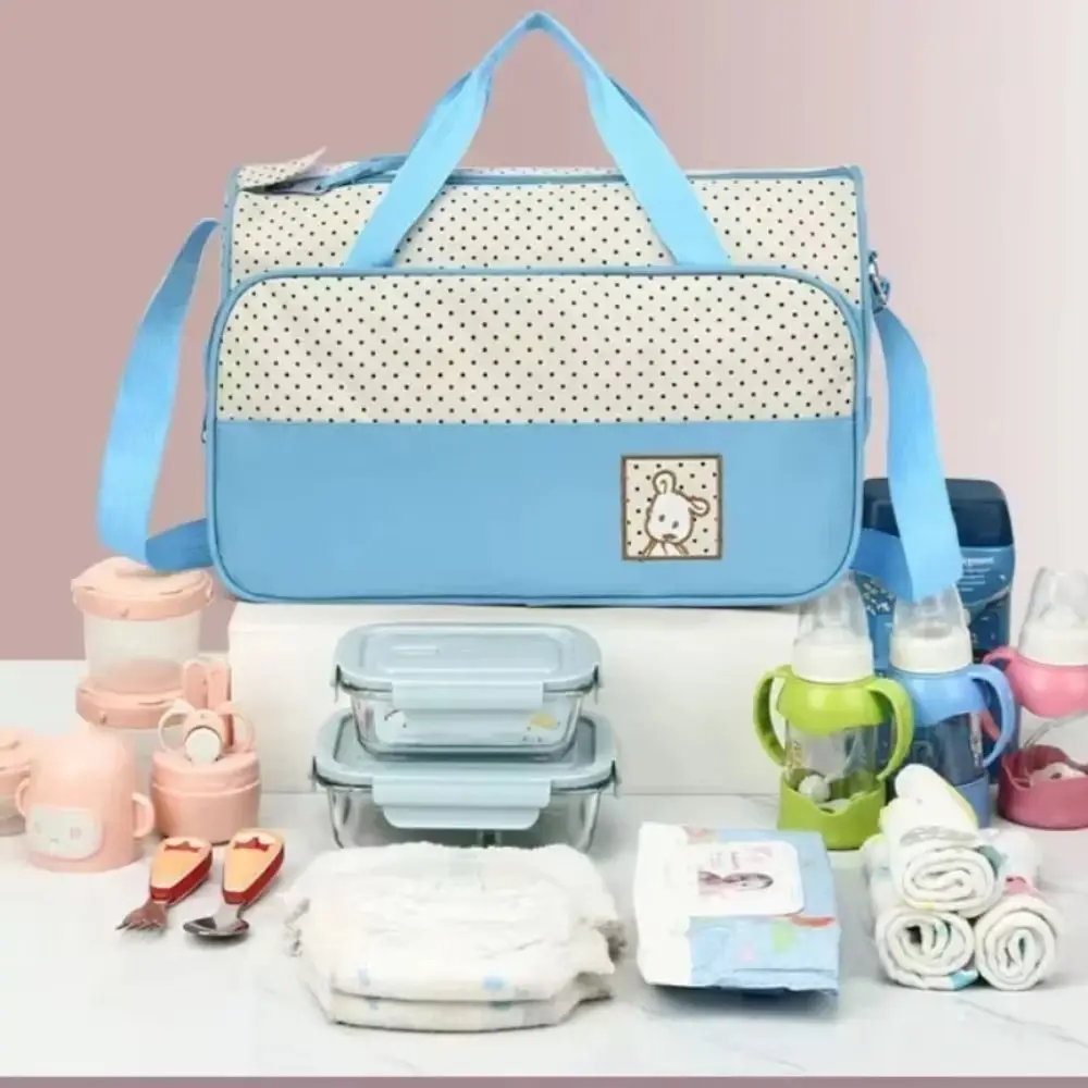 

5Pcs/Set Large Capacity Baby Bag for Mom Multifunctional Changing Pad Newborn Accessories Bag Built-in Diaper Pad