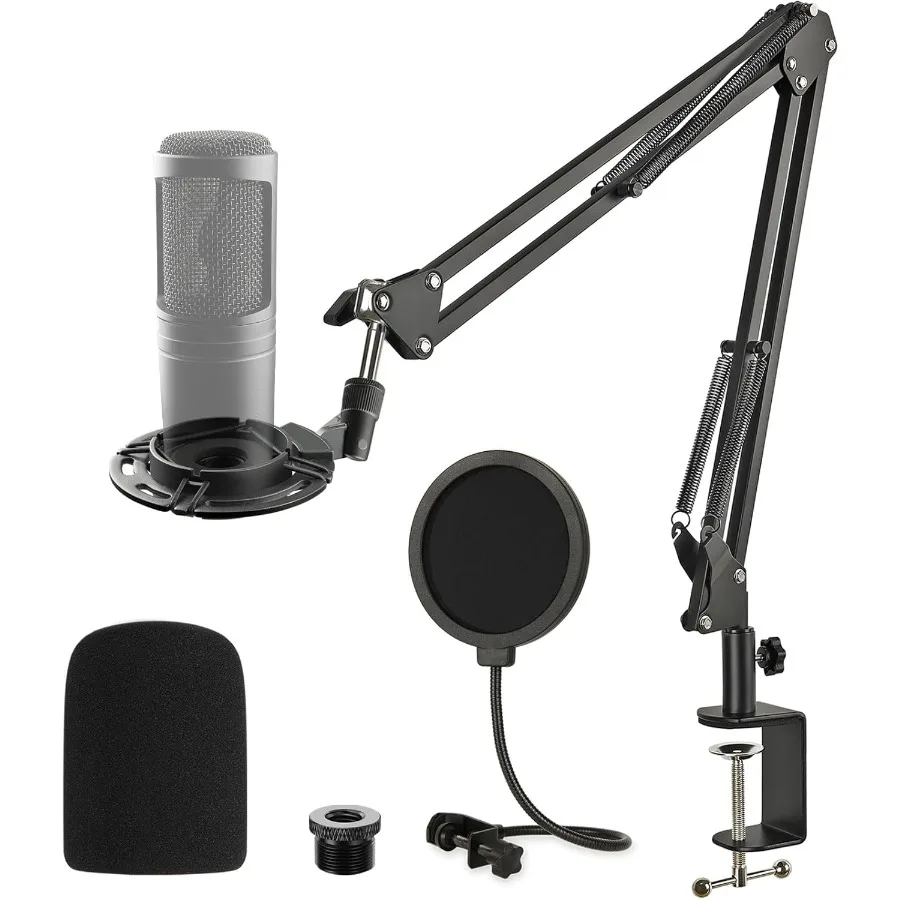

Audio Technica AT2020 Mic Stand AT2020 Mic Boom Arm Suspension Scissor Stand with Shock Mount Pop Filter Upgraded Heavy Duty Cl