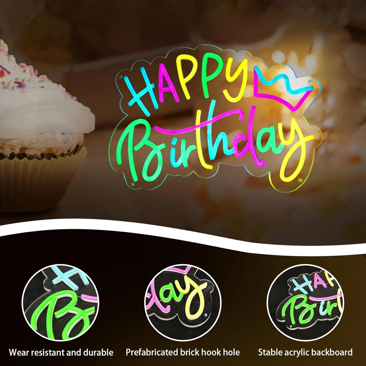 Happy Birthday Neon Sign Dimmable LED Neon Light Sign for Wall Decor Party Living Room Club Home Decoration Birthday Art Gift