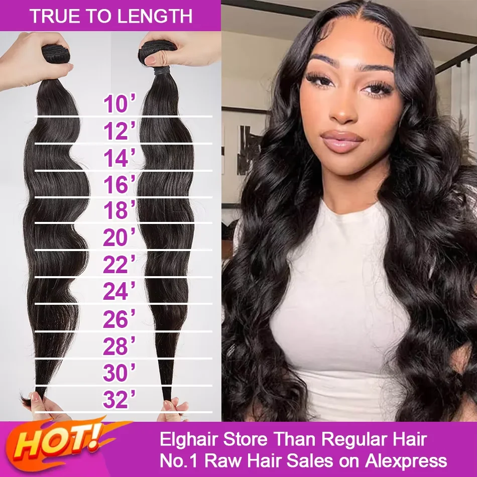 30 32 بوصة الجسم موجة 100% نسج حزم الشعر البشري وصلات شعر خام البرازيلي الطبيعي الأسود موجة المياه 2 3 4 حزمة للنساء #5