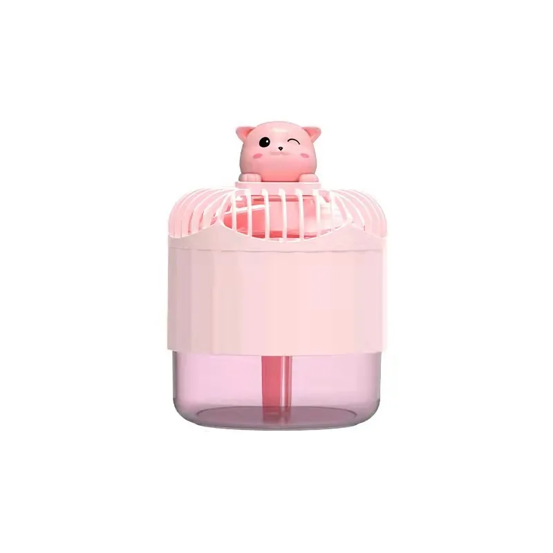 New Cartoon Air Conditioning Fan Small Desktop Wireless Spray Fan Charging Fan Mute Student Dormitory Night Light